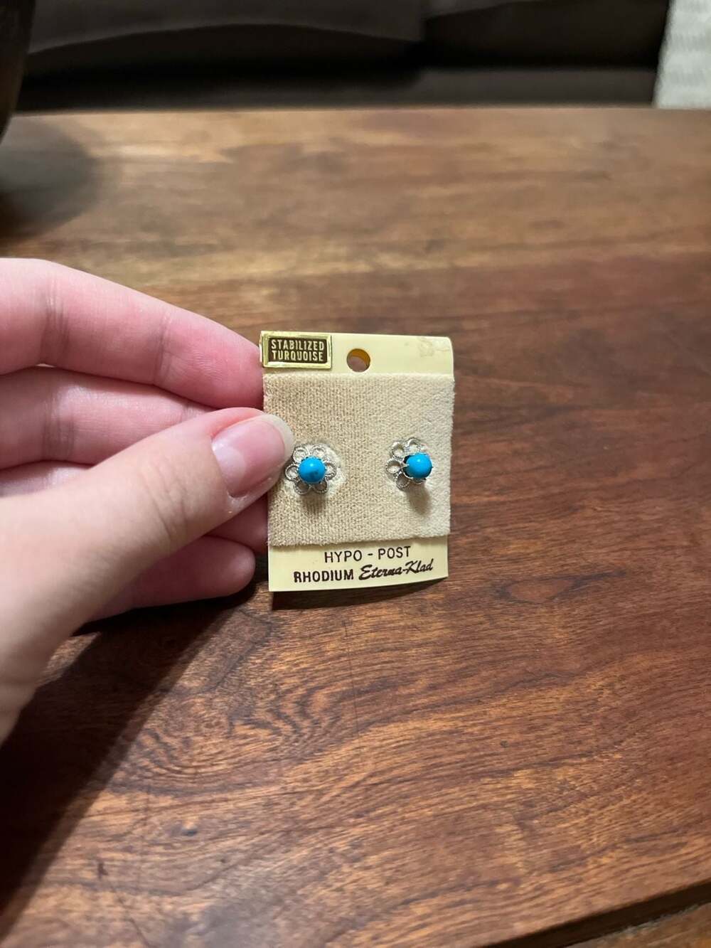 Rhodium Eterna-Klad Stabilized Turquoise Flower Stud Earrings